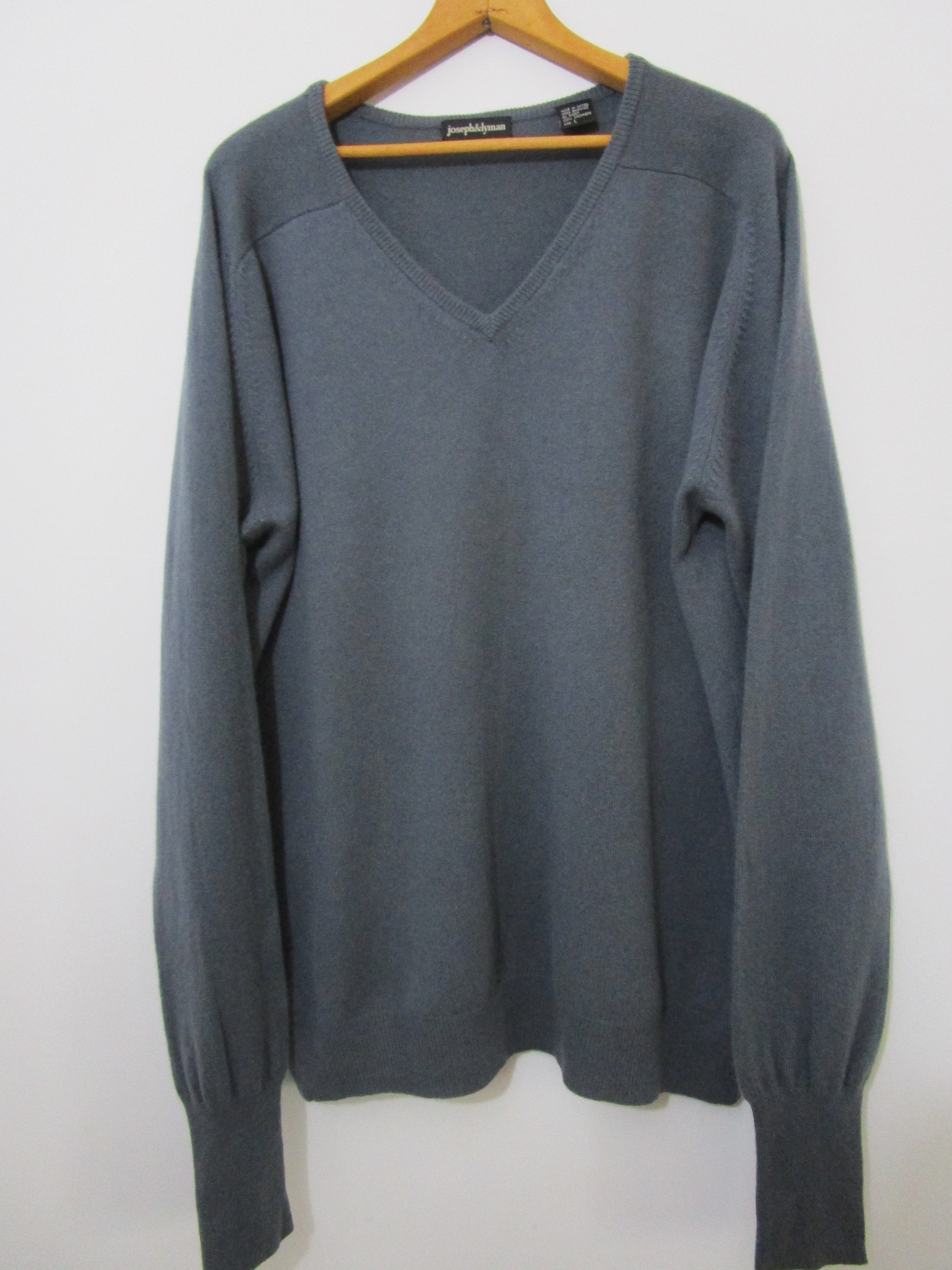 L Mens Steel Gray CASHMERE Joseph Lyman V Neck Pullover Sweater Classic Saddle Shoulder Etsy