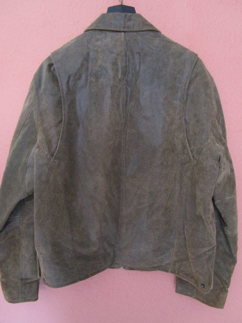 L Mens Wilsons Leather Jacket Coat Distressed Brown Brass ZIpper Logo Snaps Vented Bomber Cafe