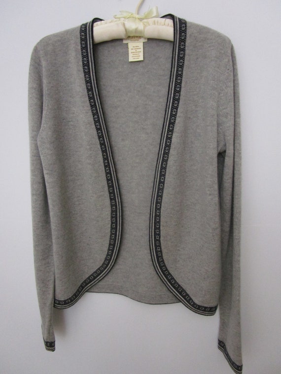 M Gray CASHMERE Open Cardigan Sweater Knit Intars… - image 5