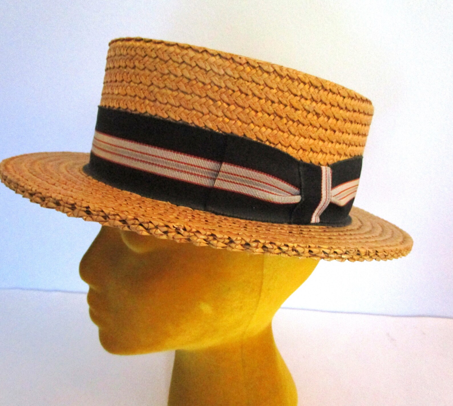 Mens Unisex Straw Boater Hat Italy Striped Grosgrain Preppy Etsy