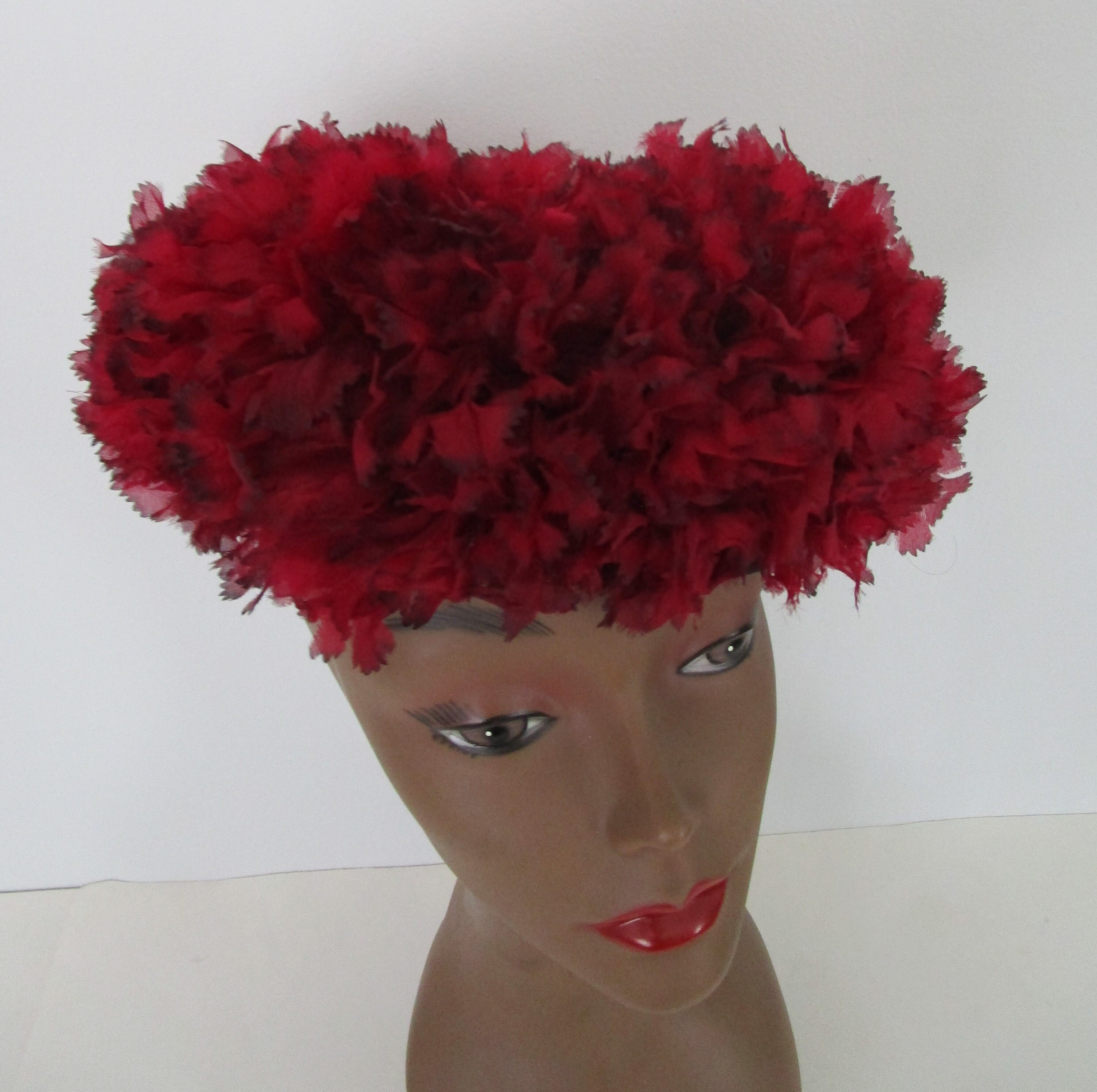 VTG 50s Smartwear by Emma Lange Velvet Floral Cocktail Hat Burgundy One Size USA Vintage Kaufmann De Suisse 18K Gold Moonstone Wide Br… - Gem main image 2