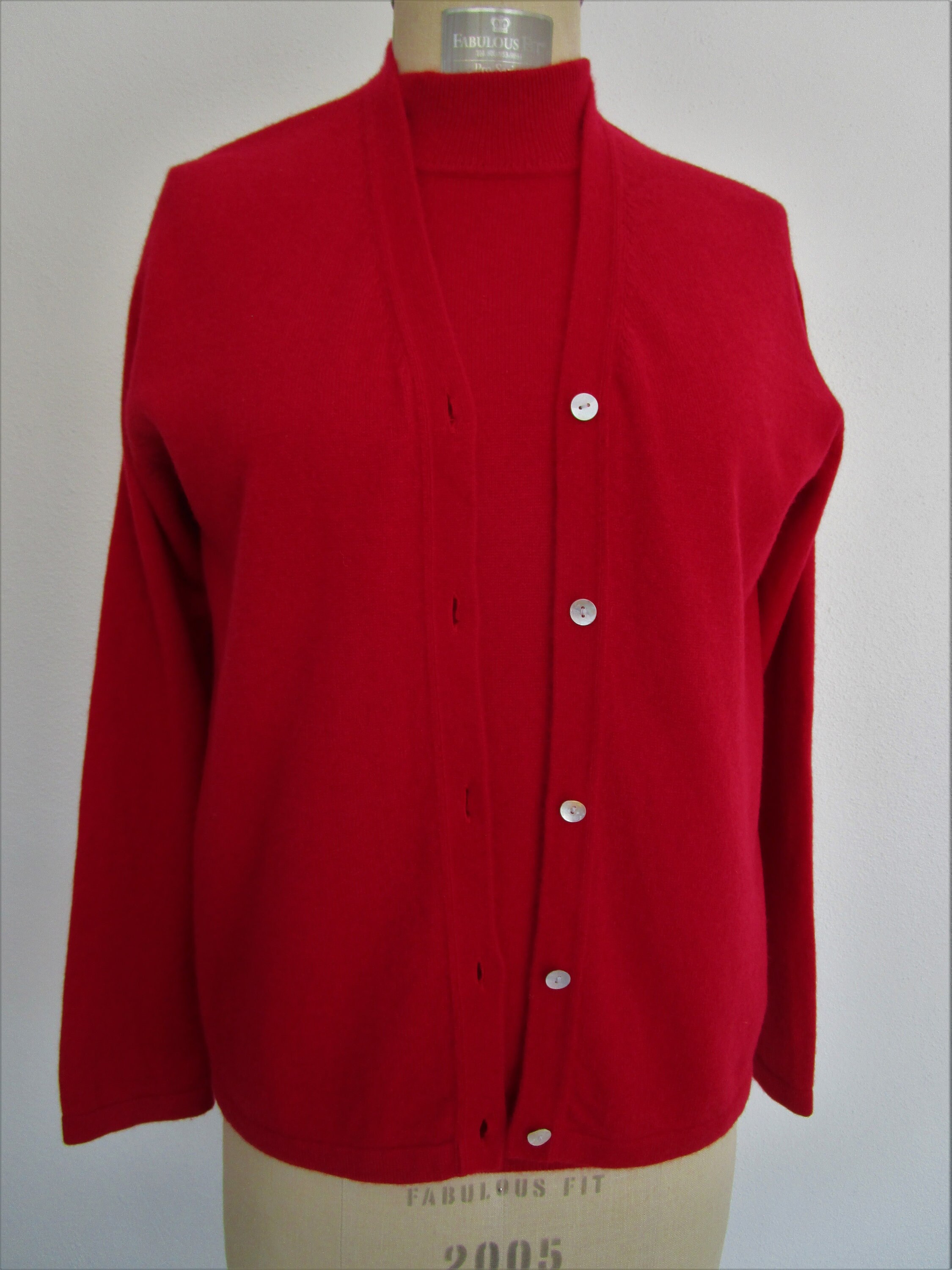FabulousVintageHats M Mock Cashmere Turtleneck Pullover Knit Sweater Red Nordstroms Macys Cable Gauge