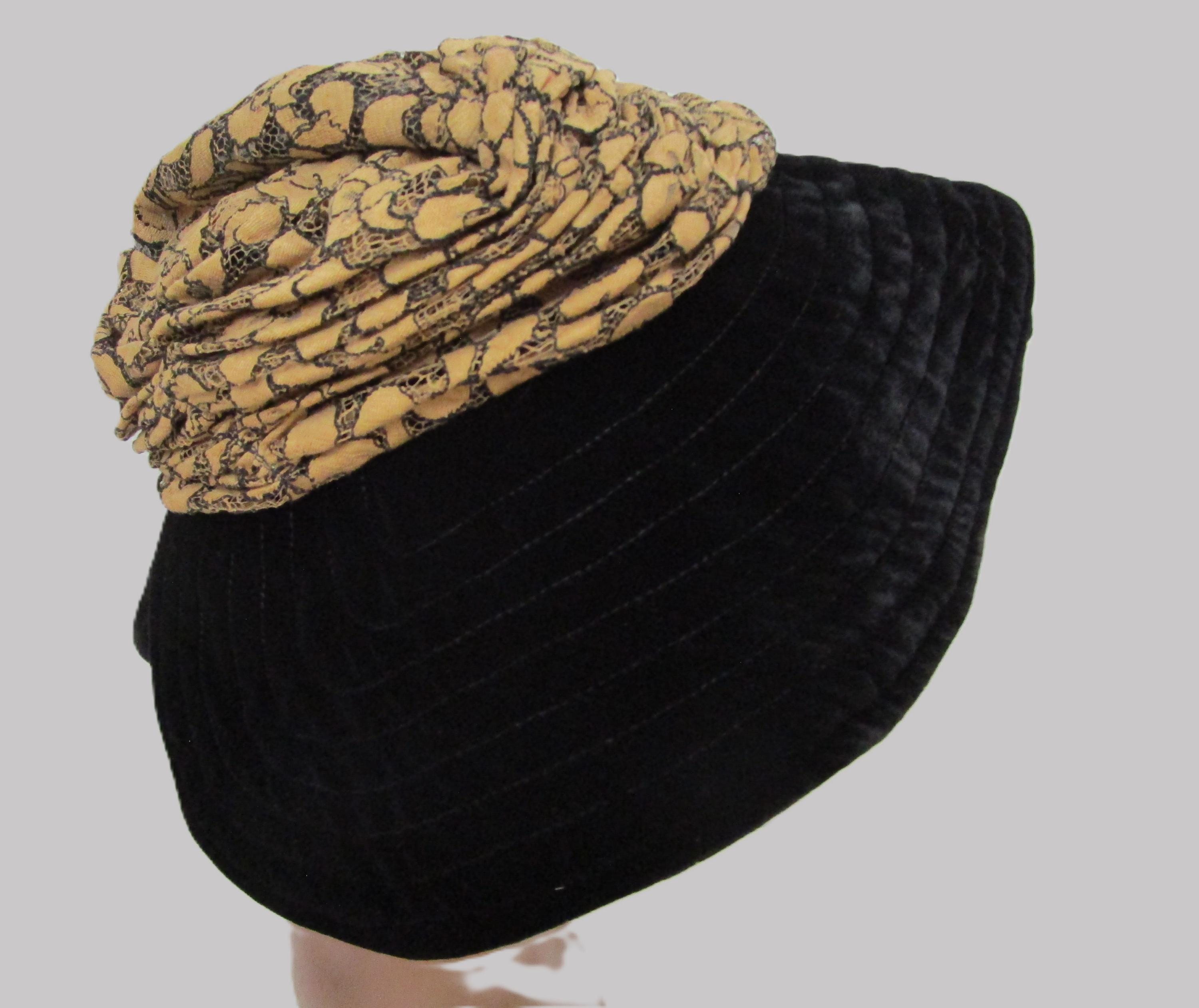 Soft Velvet Floppy Brim Hat Black Velveteen Gold Lace Packable Kokin Soft Velvet Floppy Brim Hat Black Velveteen Gold Lace  main image 2