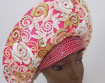 Pink Jack McConnell Red Feather Bespoken Breton Hat Parasisal Straw Guipure Lace Wedding Derby Church Easter