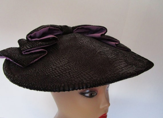 John Koch Percher Hat Black Purple Silk Textured S