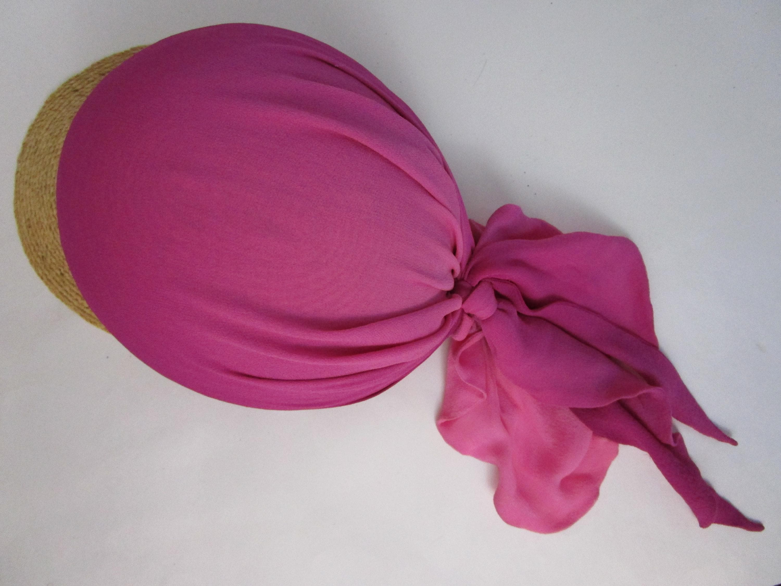 Natural Raffia Straw Visor Brim Cap Baseball Pink Silk Scarf Helen Kaminski Natural Raffia Straw Visor Brim Cap Baseball  main image 4