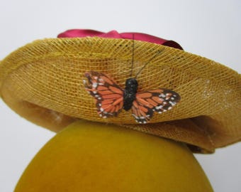 Monarch Butterfly Steampunk Woman Percher Whimsy Hat Wheat  display picture 3