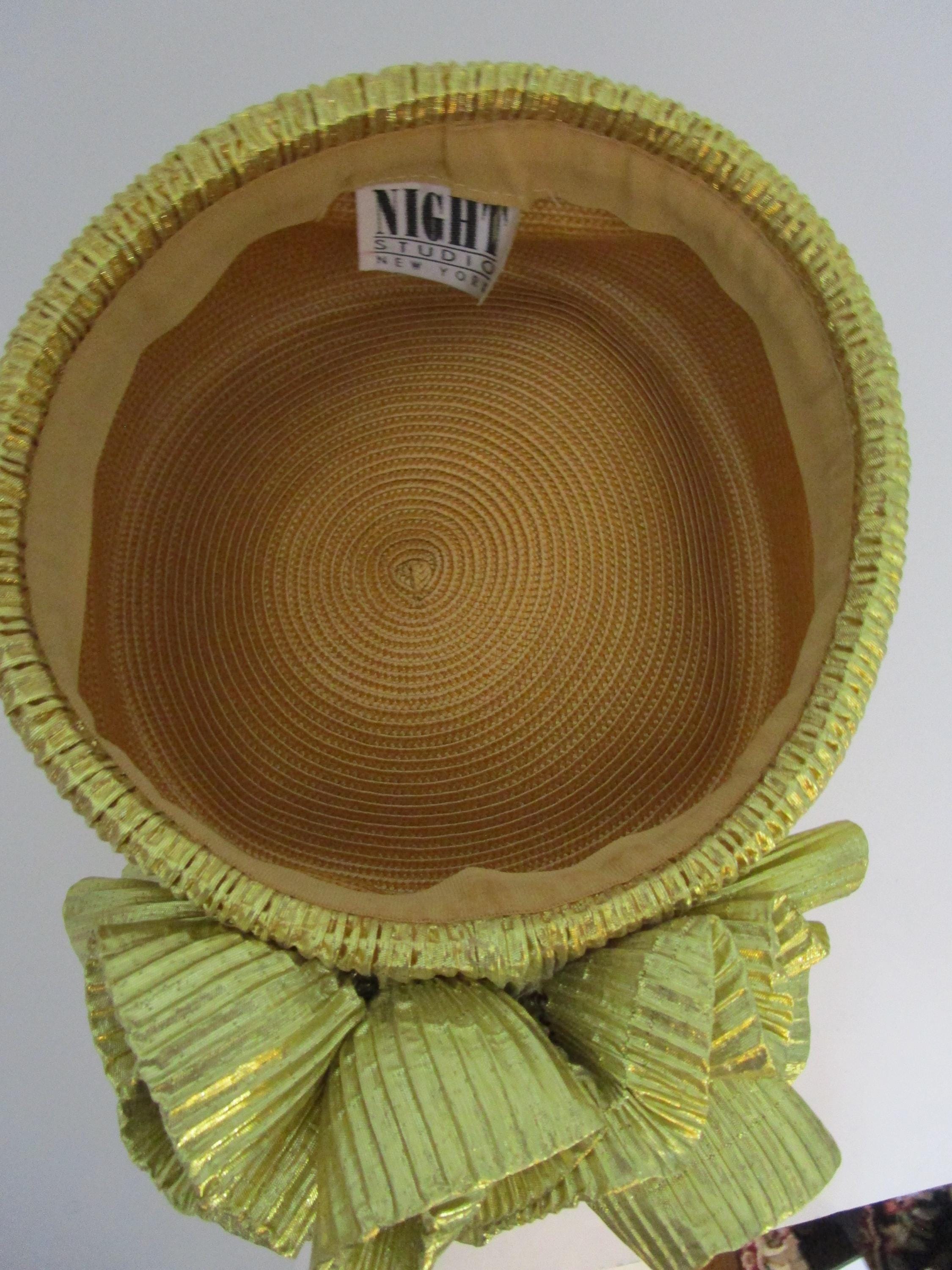 1980s Gold Lurex Tall Pillbox Hat Huge Pouf Church Wedding Cocktail 1980s Gold Lurex Tall Pillbox Hat Huge Pouf Church Wedding  main image 3