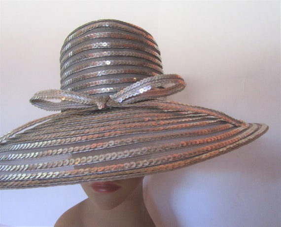 Brilliant Sheer Sequin Silver Eric Javits Hat Wid… - image 2