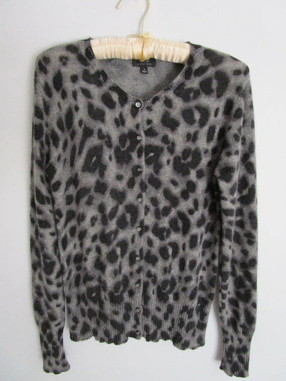 S Leopard CASHMERE Spotted Cardigan Knit Sweater C