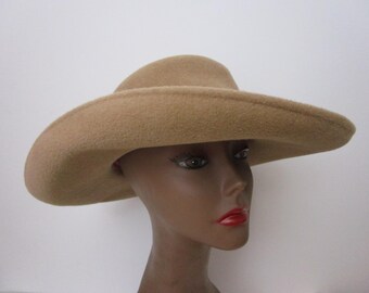 Frank Olive Neiman Marcus Brim Hat Vintage 90s Wool Felt Khaki Tan