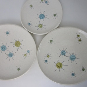 3 Wounded Franciscan Atomic Starburst Plates Dinner Salad MCM