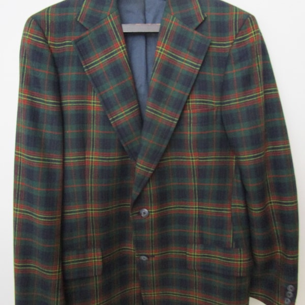 40L Mens Austin Reed Jacket Blazer Sport Coat Vintage 70s Plaid Tartan Luxury 2 Button