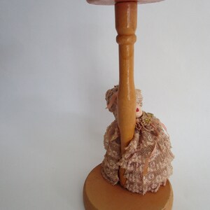 Ruffled Lace Boudoir Doll Wooden Hat Stand Figural Pin Cushion Vintage Millinery Decor image 4