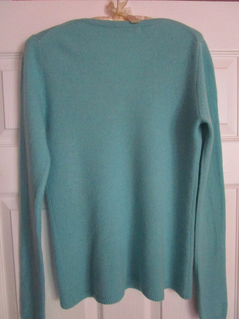 S Aqua Blue CASHMERE Pullover Knit Sweater Placket V Neck Peck | Etsy