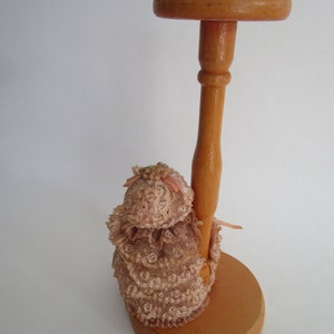 Ruffled Lace Boudoir Doll Wooden Hat Stand Figural Pin Cushion Vintage Millinery Decor image 5