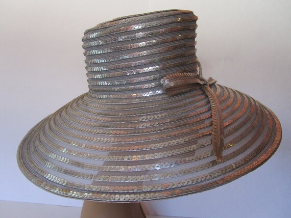Brilliant Sheer Sequin Silver Eric Javits Hat Wid… - image 3