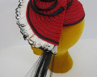 Diane Harty Whimsy Feather Percher Hat Vintage 1990s Red Black Cocktail