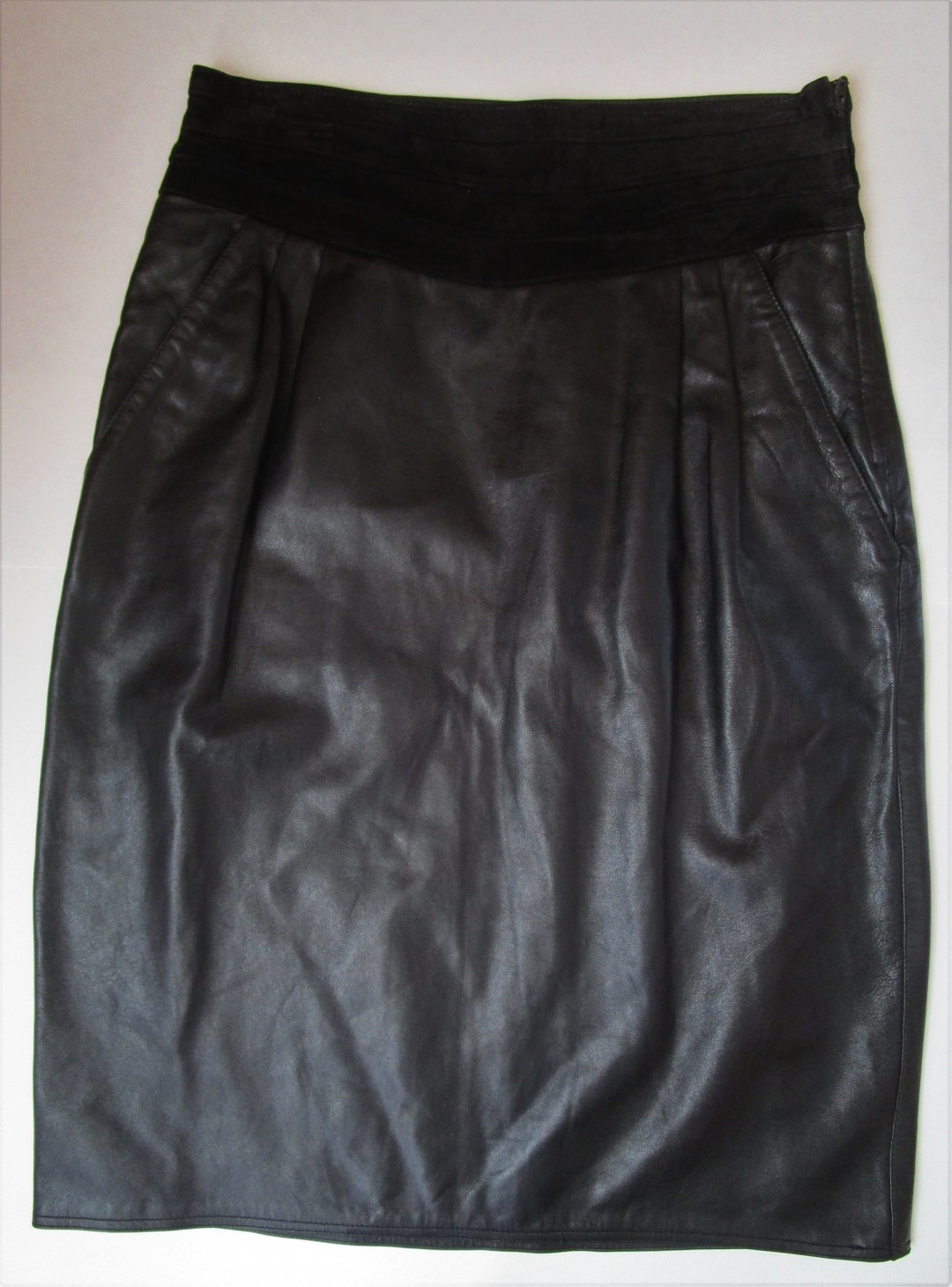 M Bergdorf Goodman Black Leather Pencil Skirt 1980s Cummerbund - Etsy
