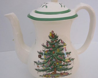 Spode Christmas Tree Coffee Pot 5 Cup Vintage Holiday Dinnerware England