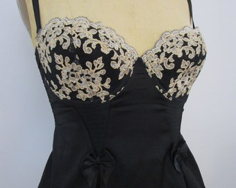 Couturier Nina Ricci French Black Corset Bustier Merry Widow Vintage