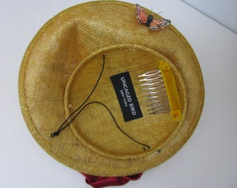 Monarch Butterfly Steampunk Woman Percher Whimsy Hat Wheat Straw Church Easter Monarch Butterfly Steampunk Woman Percher Whimsy Hat Wheat  main image 3