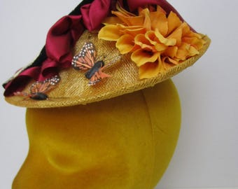 Monarch Butterfly Steampunk Woman Percher Whimsy Hat Wheat  display picture 2