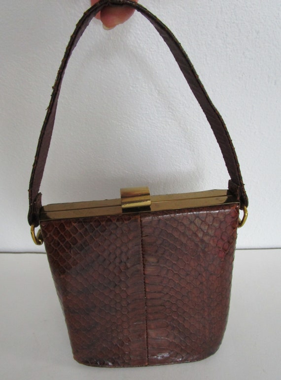 1940s Snake Skin Purse Top Handle Frame Vintage E… - image 10