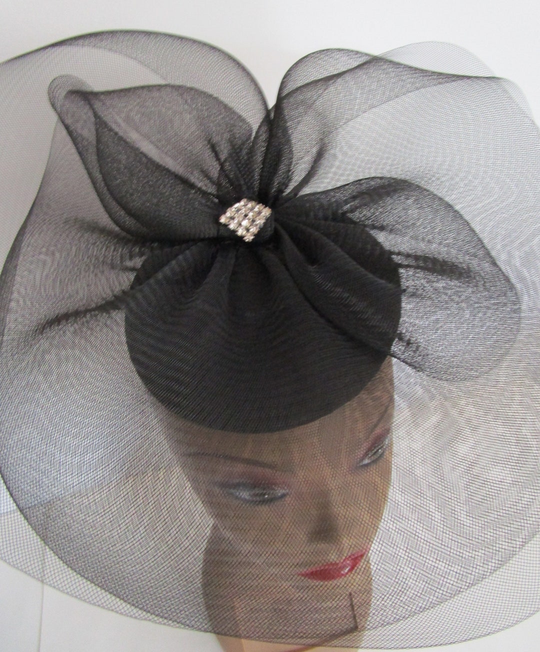 Sonni Sheer Black Fascinator Percher Hat Rhinestones Cocktail Etsy
