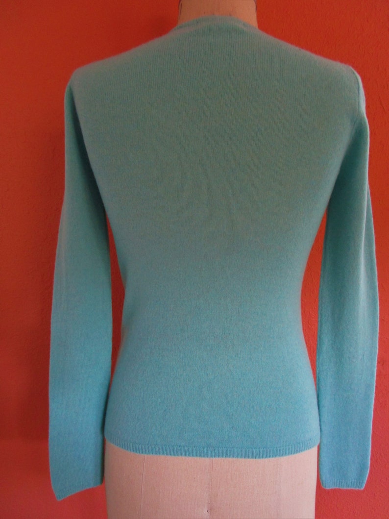 S Aqua Blue CASHMERE Pullover Knit Sweater Placket V Neck Peck | Etsy