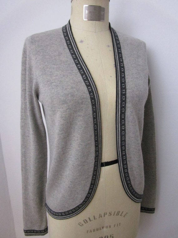 M Gray CASHMERE Open Cardigan Sweater Knit Intars… - image 1