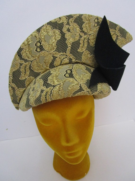 Dramatic Mr John Gold Lace Calot Helmet Hat Church