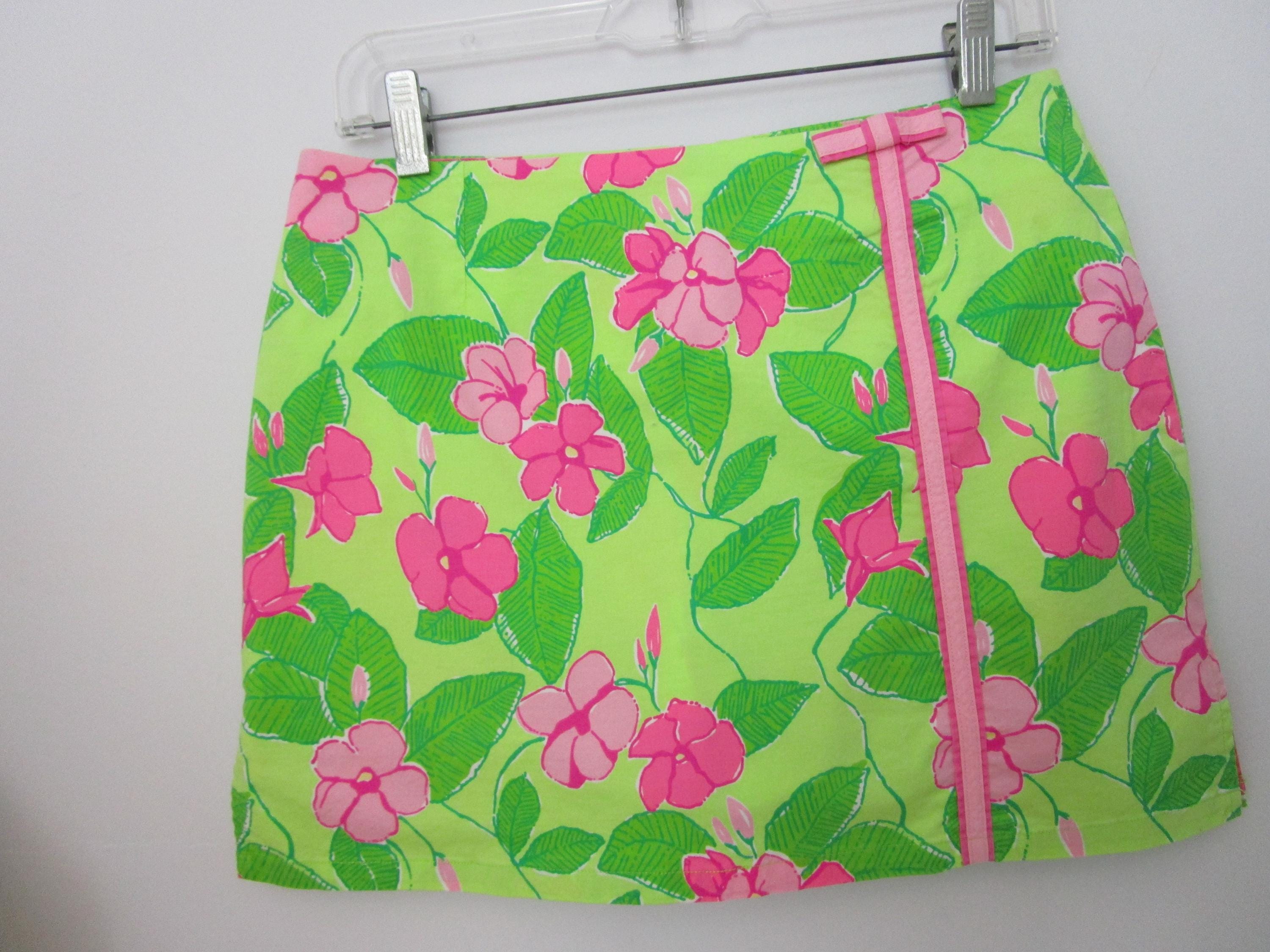 6 Lilly Pulitzer Floral Athleisure Skort Golf Skirt White Pima Cotton Tee