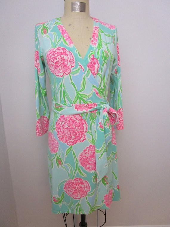 L Lilly Pulitzer Rayon Jersey Wrap Dress Vintage Iconic Classic Palm Beach  Designer