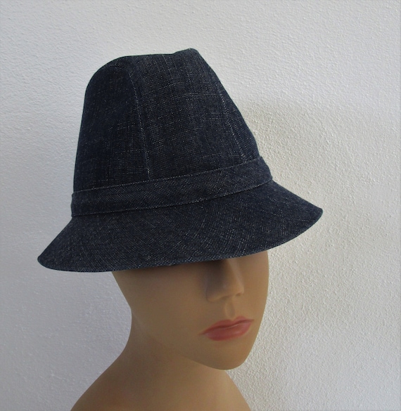 PHILLIP TREACY cotton bucket hat Philip Treacy Dark Blue Denim Bucket Unisex Hat Bendels  main image 2