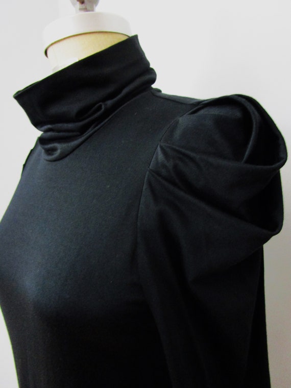 L Philip Lim Black Pleated Puff Sleeve Turtleneck Top Blouse