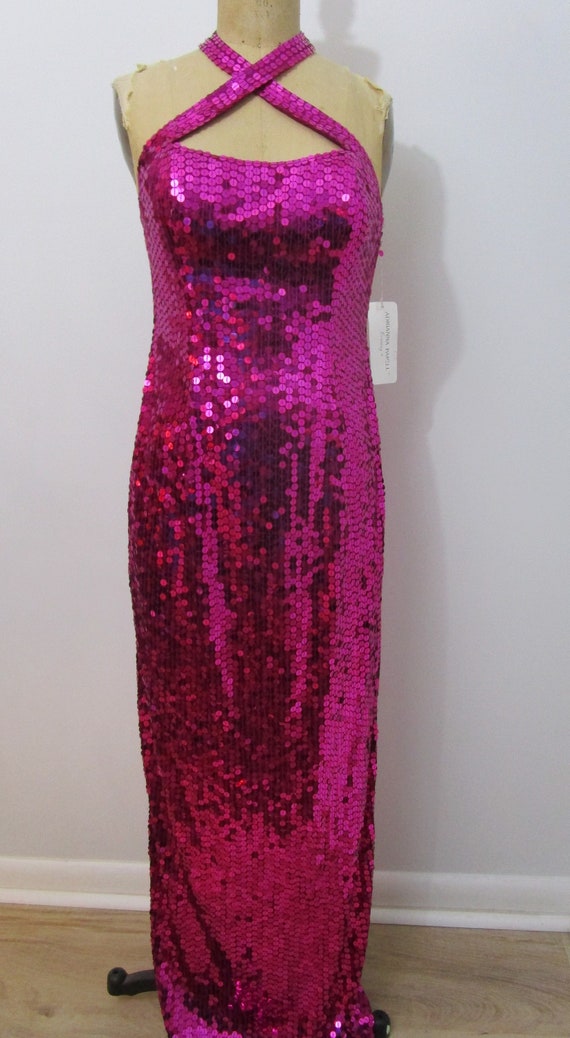 10 Adrianna Papell Fuchsia Pink Sequin Evening Hal