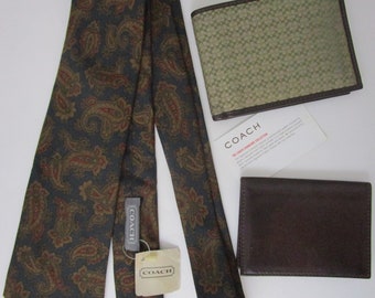 NWT Coach Bifold Wallet Card Holder Necktie Cravat Silk Paisley Brown