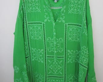 XS Johnny was geborduurde tuniekblouse vrolijk groen rayon boho