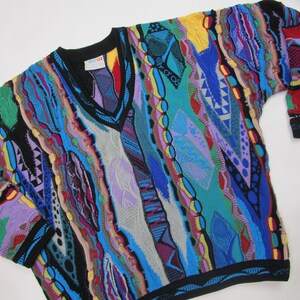 M Mens Authentic 3D Coogi Australia Sweater Hip Hop Biggie Cosby Patchwork