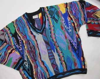 Suéter auténtico 3D Coogi Australia para hombre, talla M, estilo hip hop, Biggie Cosby Patchwork.