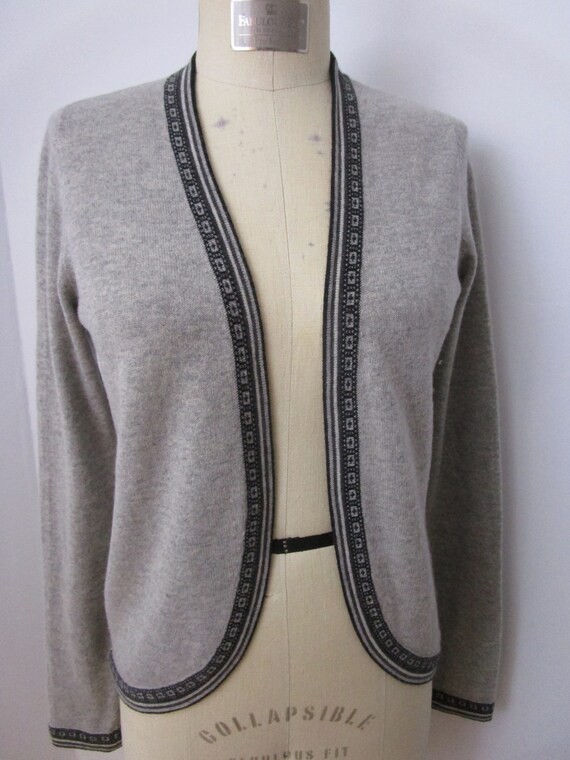 M Gray CASHMERE Open Cardigan Sweater Knit Intars… - image 10