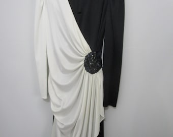 S Disco 70s 80s Wrap Dance Dress Vintage Black White Diva