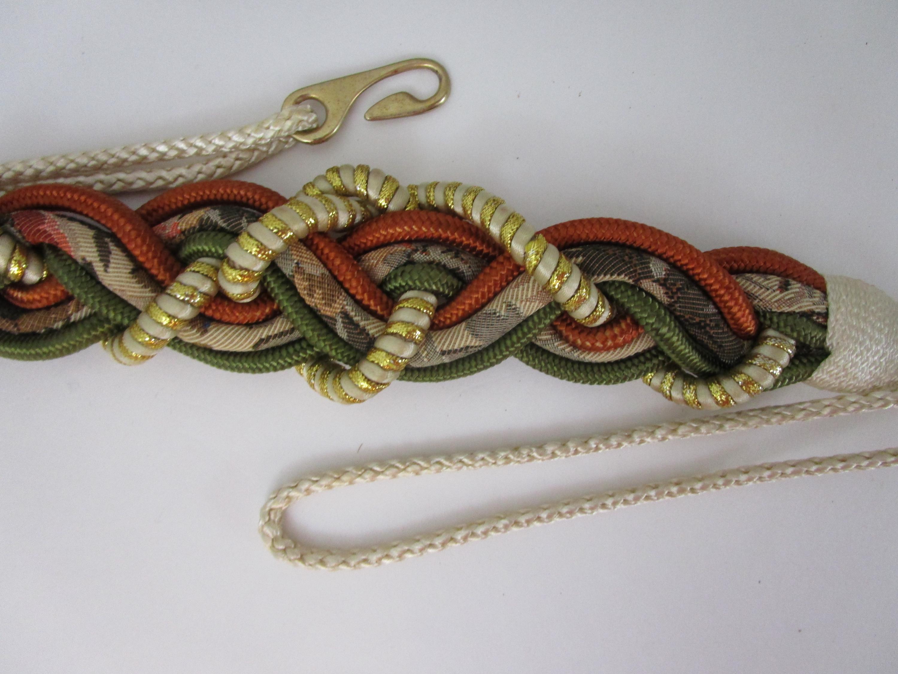 Vintage 1980s Macrame Braided Rope Belts Gold Twisted Taiwan  display picture 2