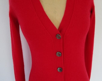 XS Red CASHMERE Cardigan Cardy Sweater  Bloomingdales Knit Buttons