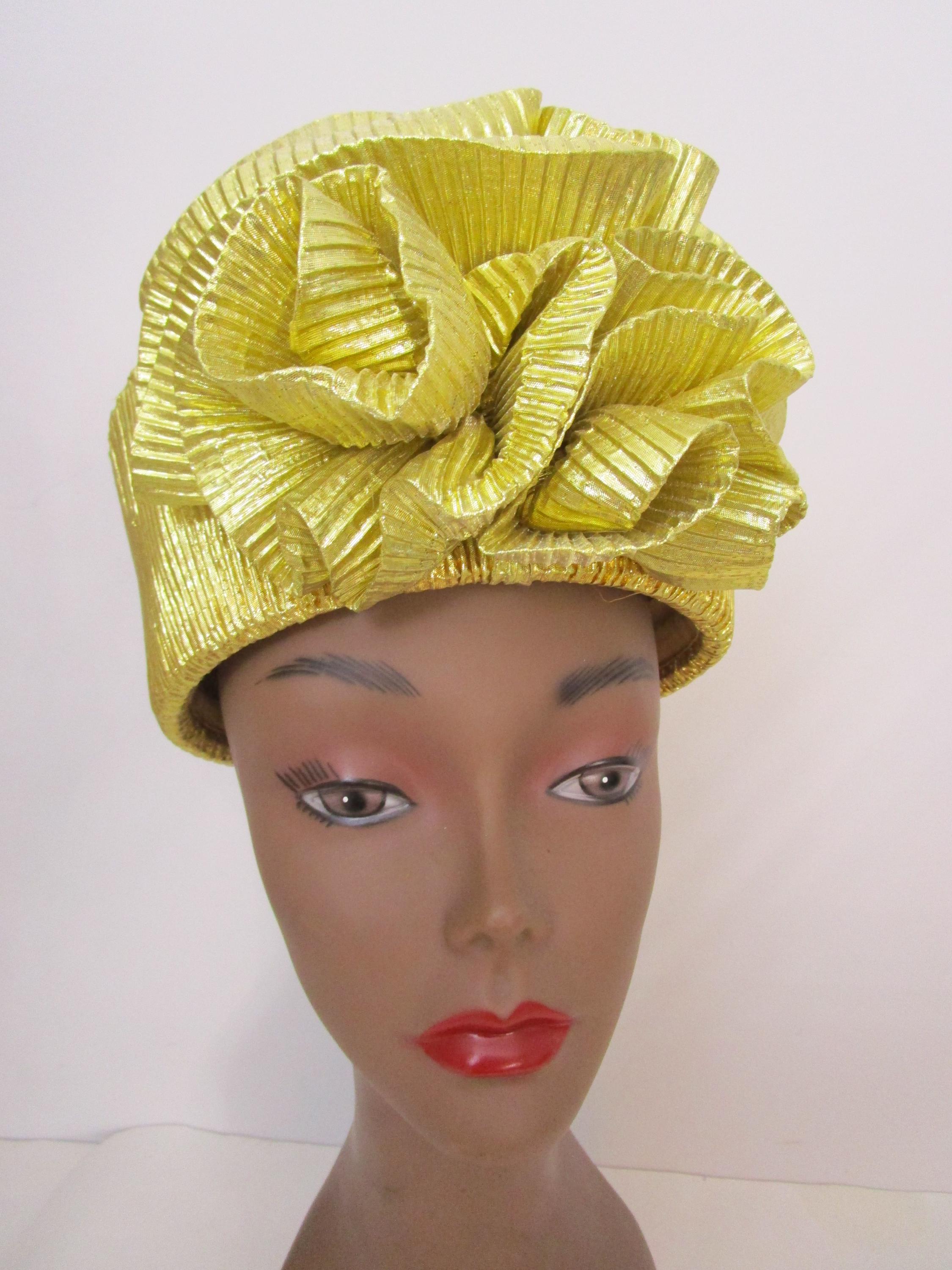1980s Gold Lurex Tall Pillbox Hat Huge Pouf Church Wedding  display picture 2