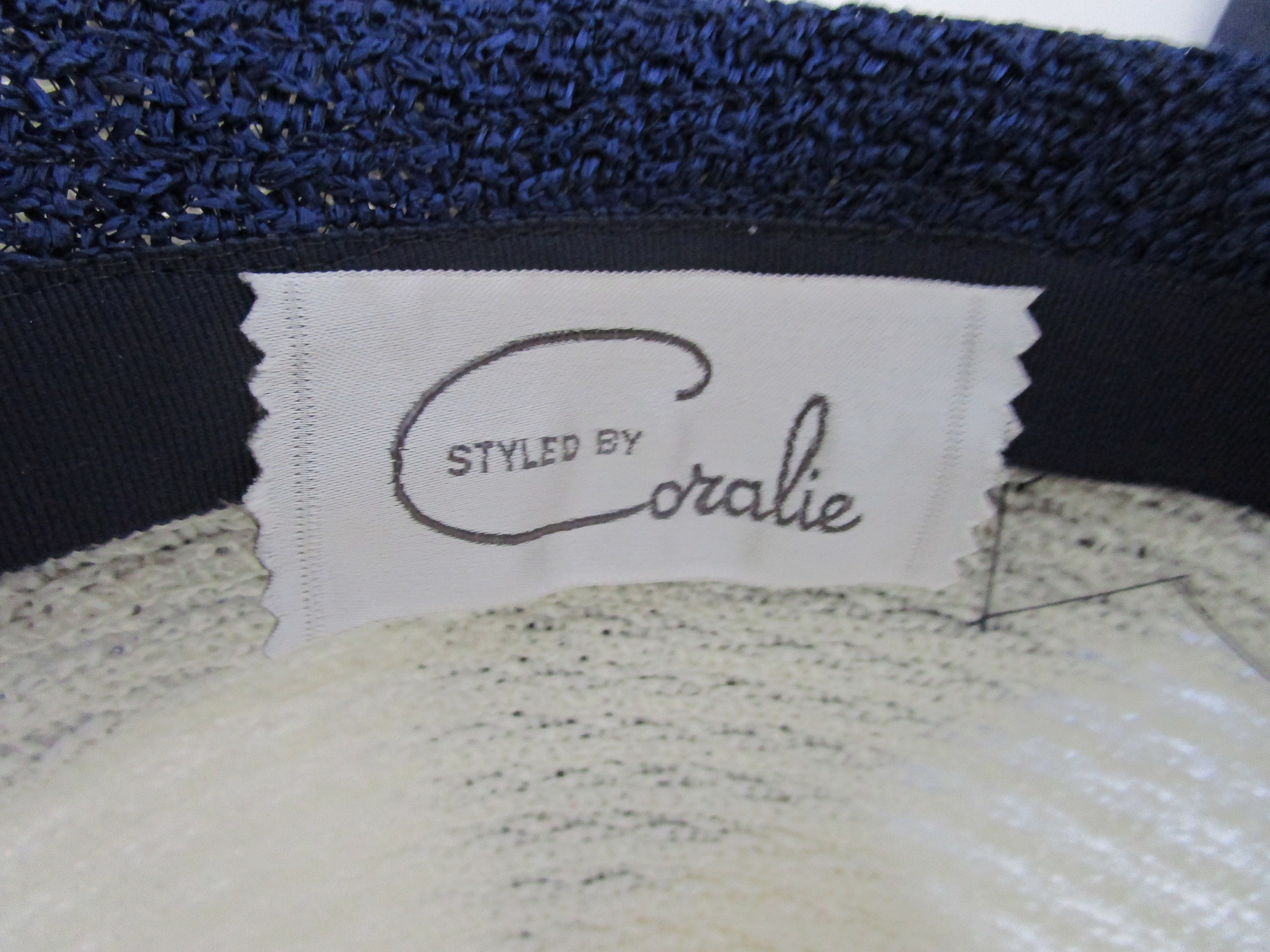 Mod 1960s White Textured Faux Straw Dome Hat Navy Sheer Scarf Bow Cream White Orford Fedora Hat, Navy Ribbon - Hicks & Brown main image 3