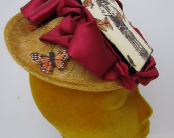 Monarch Butterfly Steampunk Woman Percher Whimsy Hat Wheat 