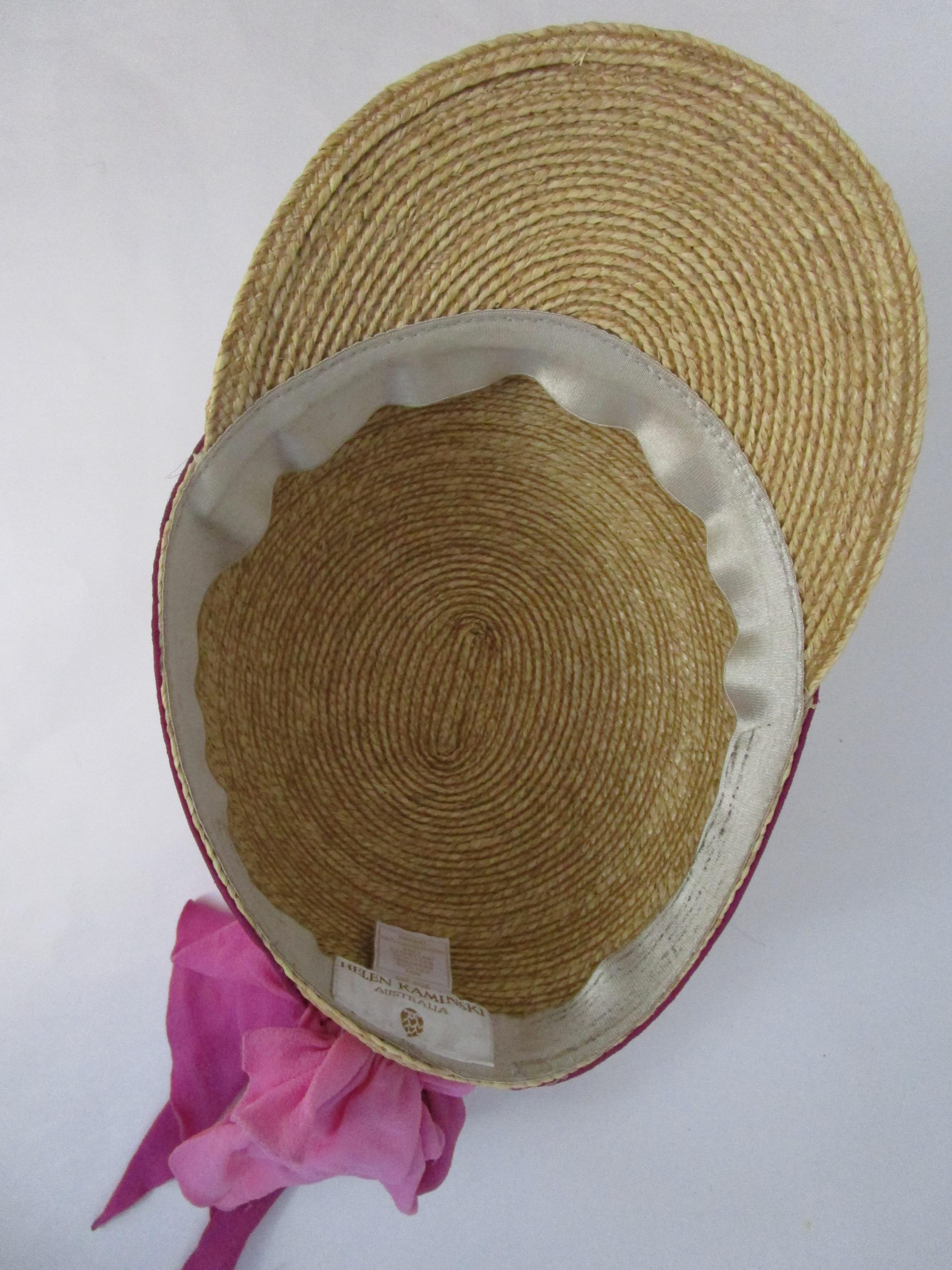 Natural Raffia Straw Visor Brim Cap Baseball Pink Silk Scarf Helen Kaminski Natural Raffia Straw Visor Brim Cap Baseball  main image 3