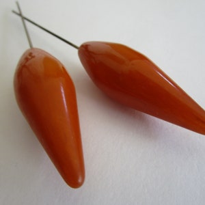 2 Bakelite Hatpins Butterscotch 5in Faceted Teardrop Steel Vintage 1930s